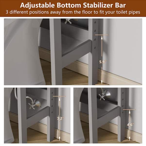 21.7 in. W x 66.9 in. H x 7.1 in. D Gray Bathroom Over-the-Toilet Storage with Adjustable Shelf and Doors