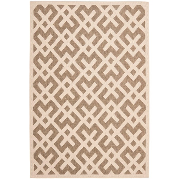 Courtyard Brown/Bone 8 ft. x 11 ft. Geometric Indoor/Outdoor Patio Area Rug
