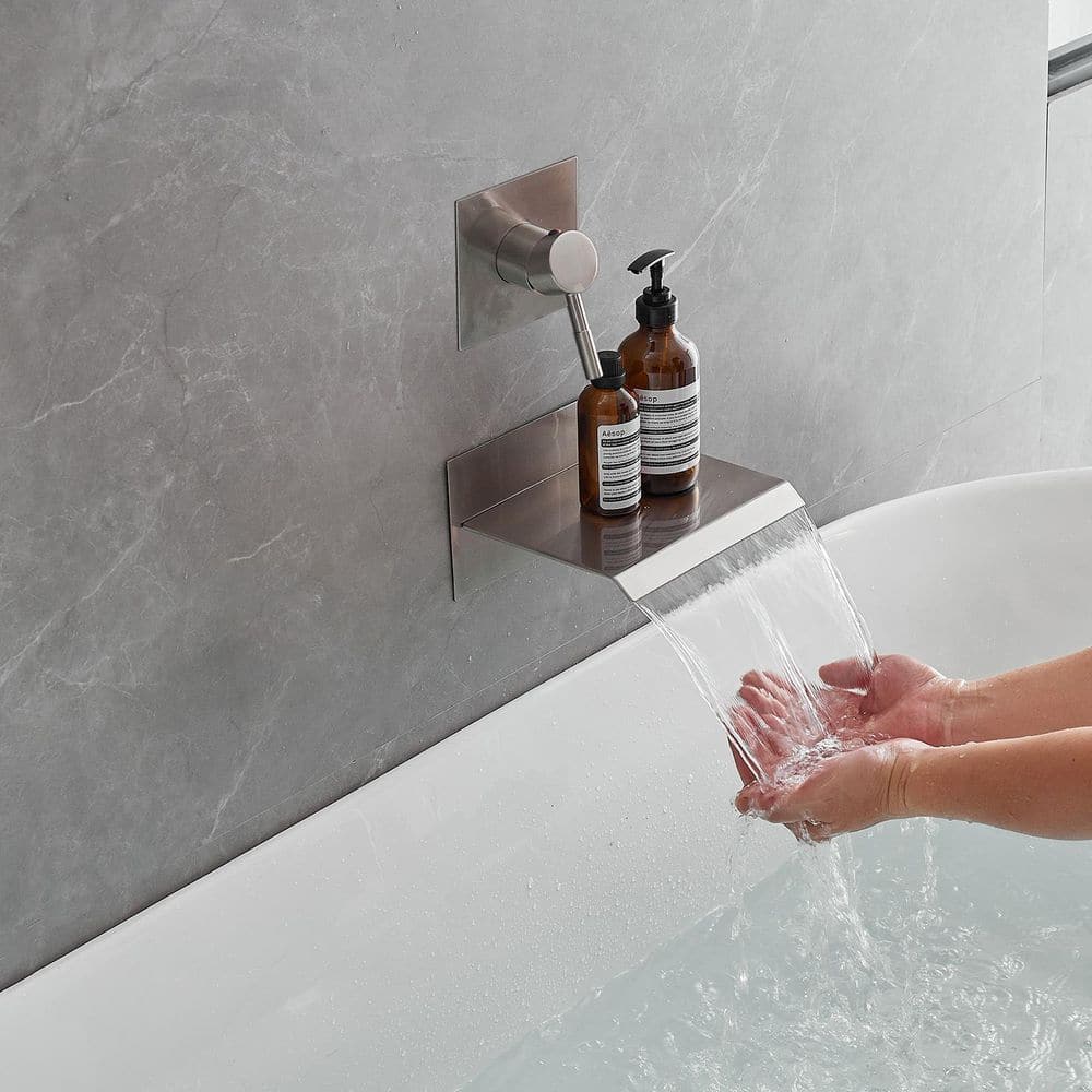 Brushed Nickel Wall-Mounted Single-Handle Bathroom Faucet