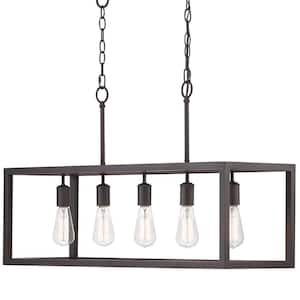 Boswell Quarter 34 in. 5-Light Distressed Black Farmhouse Linear Chandelier for Dining and Kitchen Islands