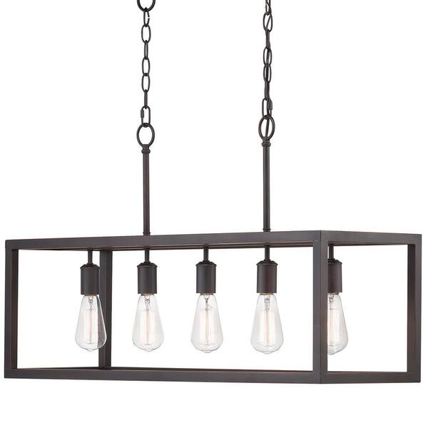 Home Decorators Collection Boswell Quarter 34 in. 5-Light Distressed Black Farmhouse Linear Chandelier for Dining and Kitchen Islands