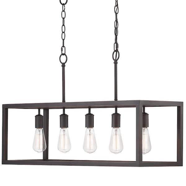 Hampton Bay Boswell Quarter 5-Light Distressed Black Industrial Linear Island Hanging Chandelier for Kitchen