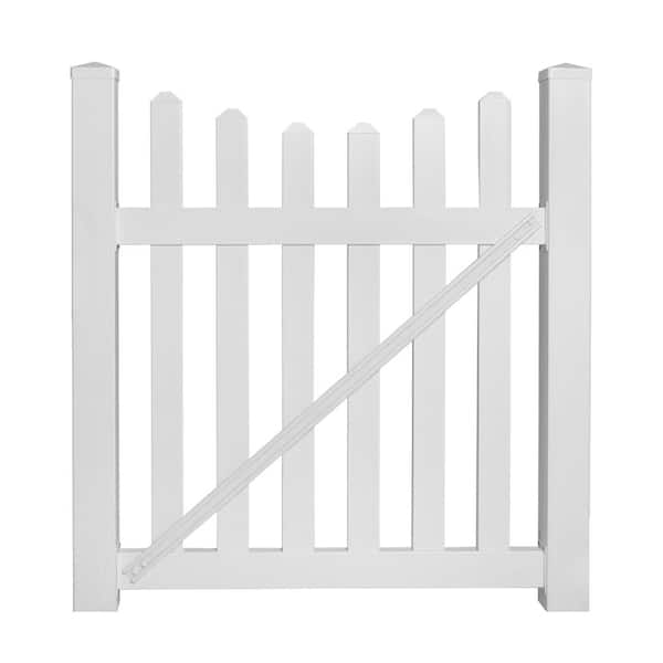 Weatherables Ellington 5 ft. W x 5 ft. H White Vinyl Picket Fence Gate Kit Includes Gate Hardware