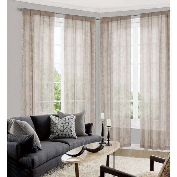 HOME MAISON Taupe Floral Rod Pocket Room Darkening Curtain - 38 in. W x 84 in. L  (Set of 2)