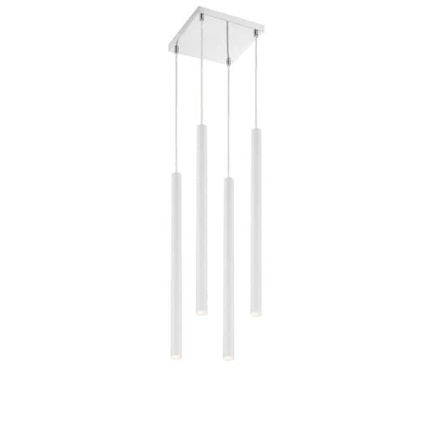 Unbranded Forest 5 W 4 Light Chrome Integrated LED Shaded Chandelier with Matte White Steel Shade