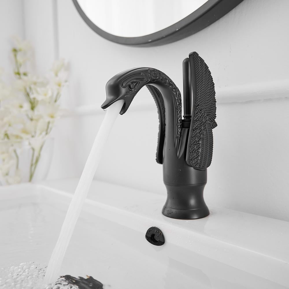 Matte Black Swan Single Hole Bathroom Faucet with Metal Drain
