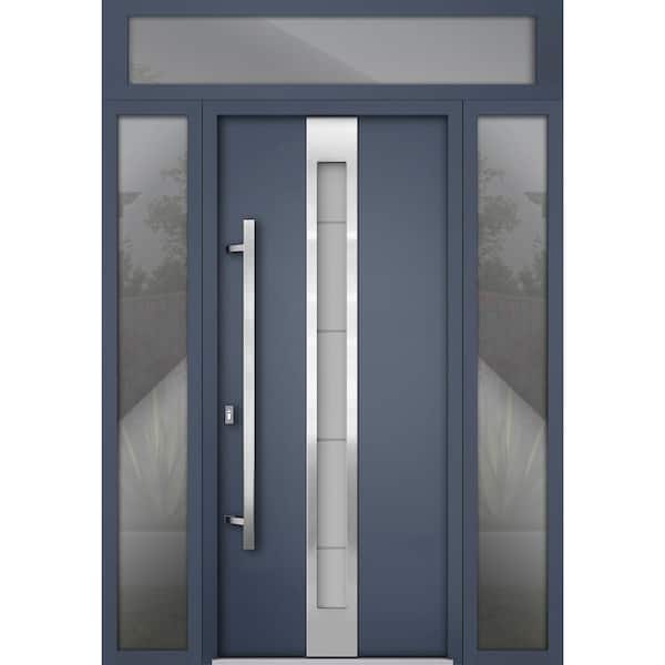 VDOMDOORS 64 in. x 96 in. Right-hand/Inswing Frosted Glass Gray Graphite Steel Prehung Front Door with Hardware