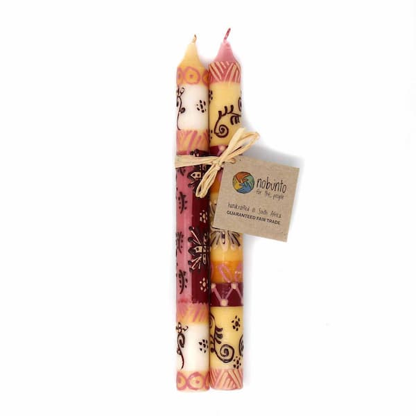 Global Crafts Unscented Red Halisi Design Hand-Painted Dinner Candles (Set of 2)
