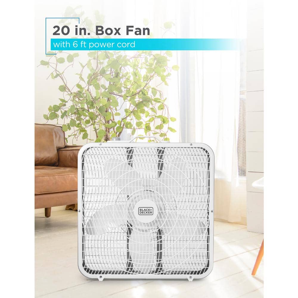 BLACK+DECKER BLACK+DECKER Box Fan with 3 Speed Settings, 20” Box Fan Rotary Knob and Recessed Cord Storage