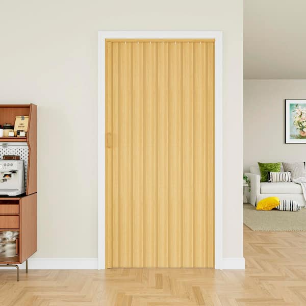 Blackout Door 36 in. x 80 in. Oak Vinyl PVC Accordion Door, Interior Folding Doors for Closet With Hardware Kit