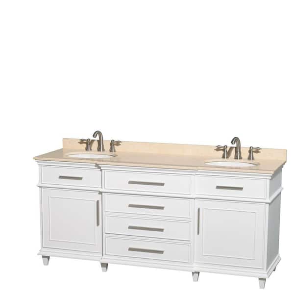Wyndham Collection Berkeley 72 in. Double Vanity in White with Marble Vanity Top in Ivory and Oval Basin