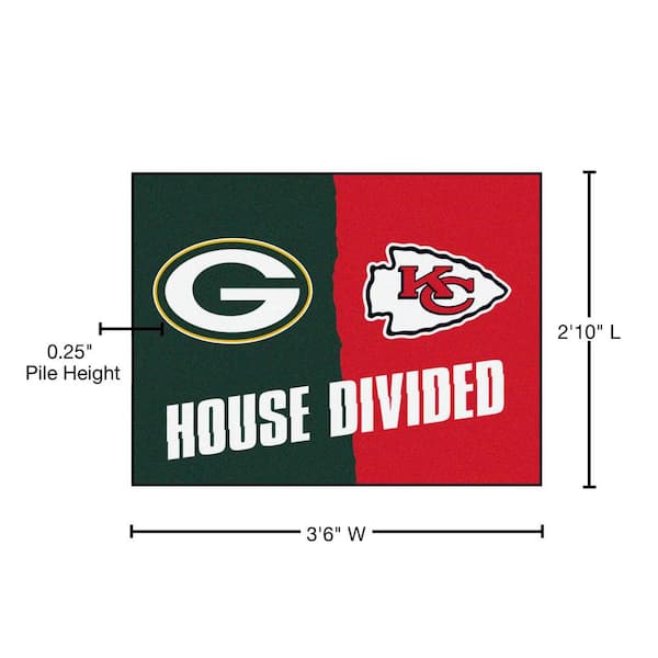 FANMATS NFL Packers/Chiefs Multi-Colored 3 ft. x 3.5 ft. House Divided Area  Rug 32919 - The Home Depot