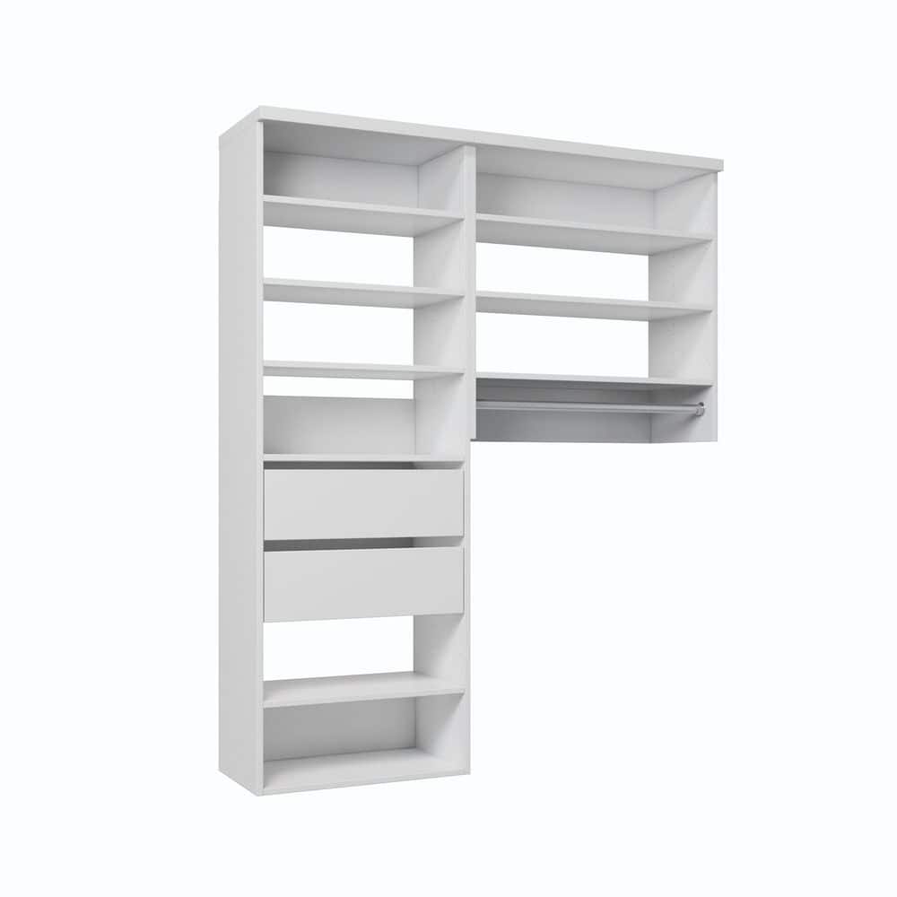 45 in. W Tranquil White Reach-in Wall-Mount 1-Rod 2-Reveal-Drawers 9-Shelf Wood Closet System