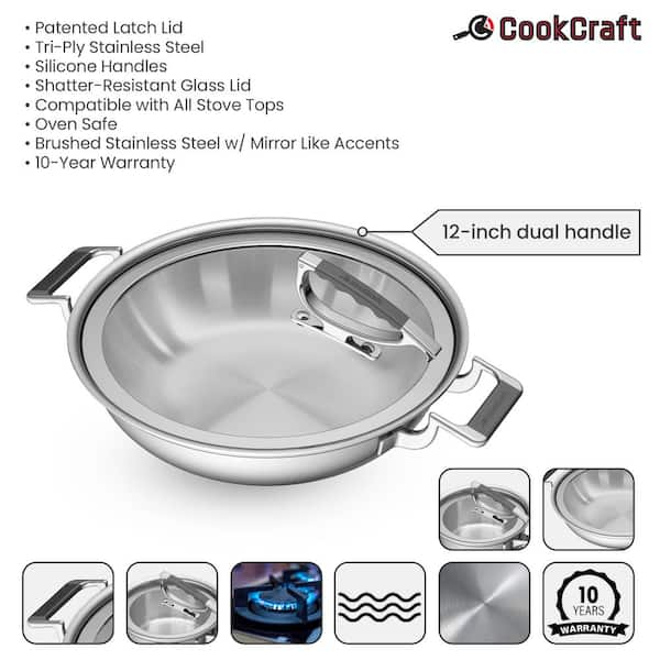 CookCraft 8 Saute Pan with Glass Latch Lid