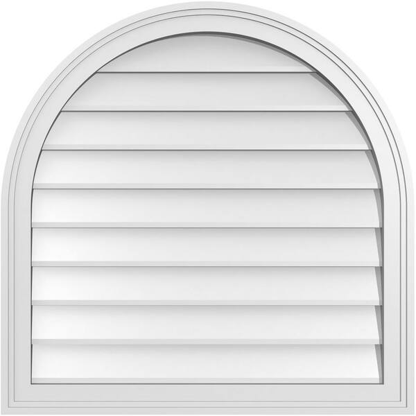 Ekena Millwork 28 in. x 28 in. Round Top White PVC Paintable Gable Louver Vent Non-Functional
