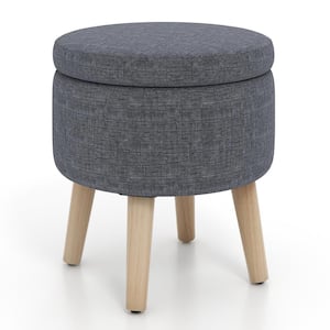Gray Farbic Round Storage Ottoman Accent Storage Footstool with Tray for Living Room Bedroom
