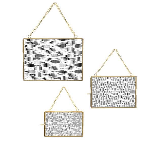 Storied Home 8 in. x 10 in. Brass Hanging Picture Frame with Chain Link (Set of 3)