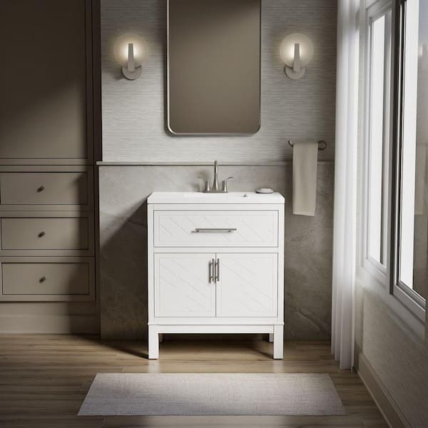 Accra 30in. Single Sink Freestanding White Bath Vanity with Pure White Quartz Top Assembled