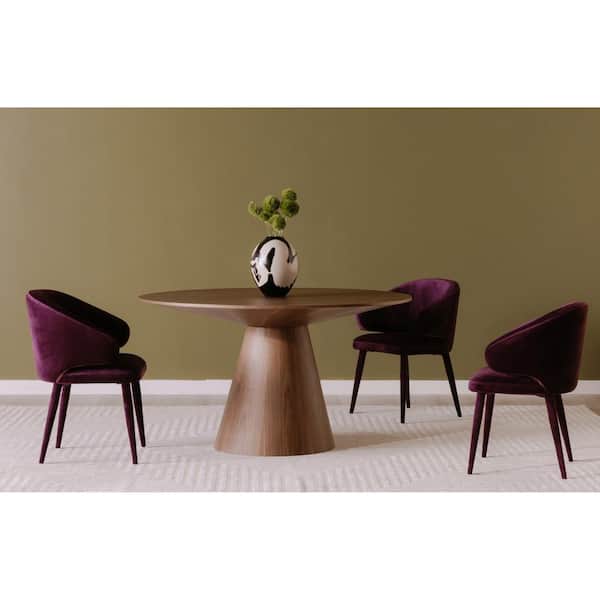 Haven Contemporary Brown Walnut Veneer Wood 54 in. Pedestal Base Round Dining Table, Seats 4