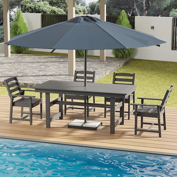 4-Piece HDPE Patio Dining Chairs, Heavy Duty Wood-Like Outdoor Dining Chairs with Arm for Garden, Deck, Lawn, Gray