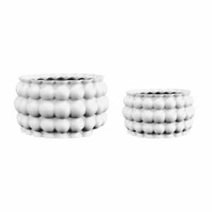 Cindy Contemporary MidCentury Indoor Bubble Pattern Eco-Friendly 3D Printed Planters with Drainage, Chalk (Set of 2)