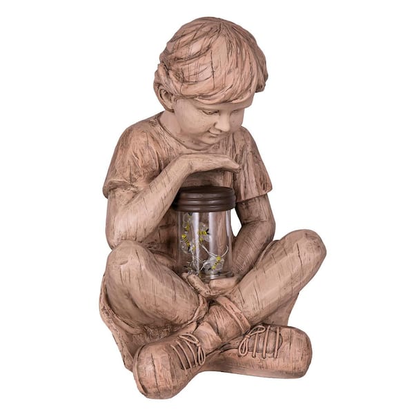 Evergreen Enterprises Boy with Firefly Solar Resin Garden Statue