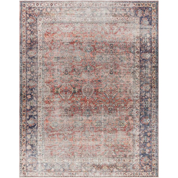 Simone Burnt Orange Traditional 9 ft. x 12 ft. Indoor Machine-Washable Area Rug