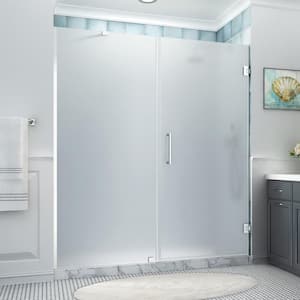 Belmore XL 69.25 - 70.25 in. x 80 in. Frameless Hinged Shower Door with Ultra-Bright Frosted Glass in Stainless Steel