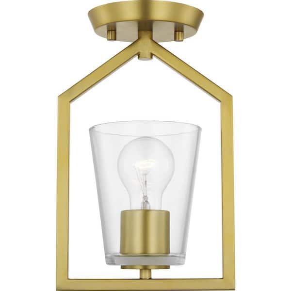 Progress Lighting Vertex Collection 7.37 in. One-Light Brushed Gold Clear Glass Contemporary Semi-Flush Mount