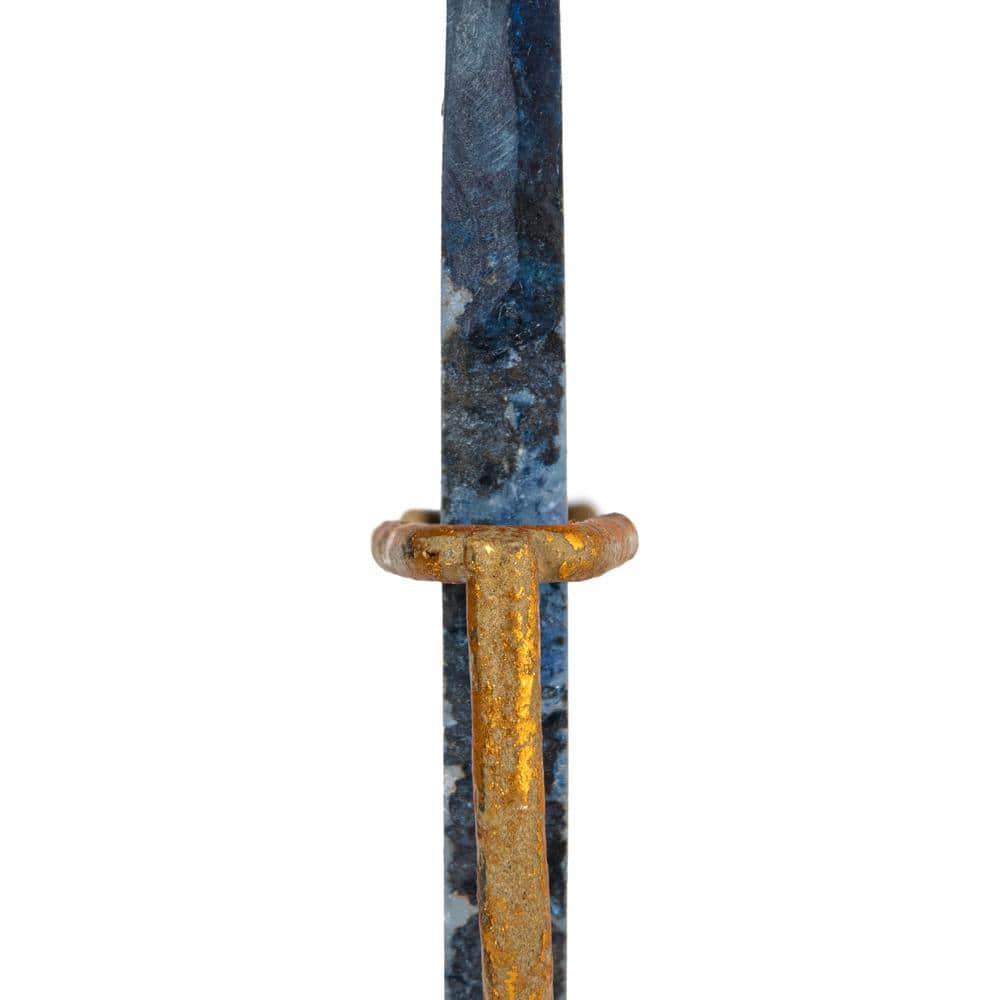 Blue Agate Stone Slice on Gold Metal Stand