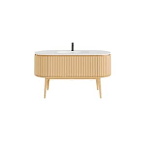 Haven 55 in. Single Sink Natural Oak Bath Vanity with White Solid Surface Top (Assembled)