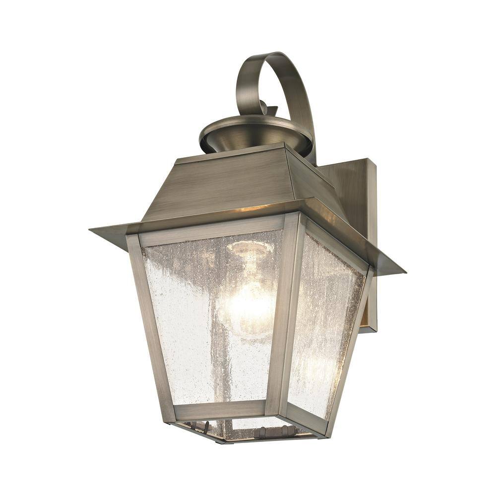 Elegant Vintage Pewter Outdoor Wall Lantern with Seeded Glass