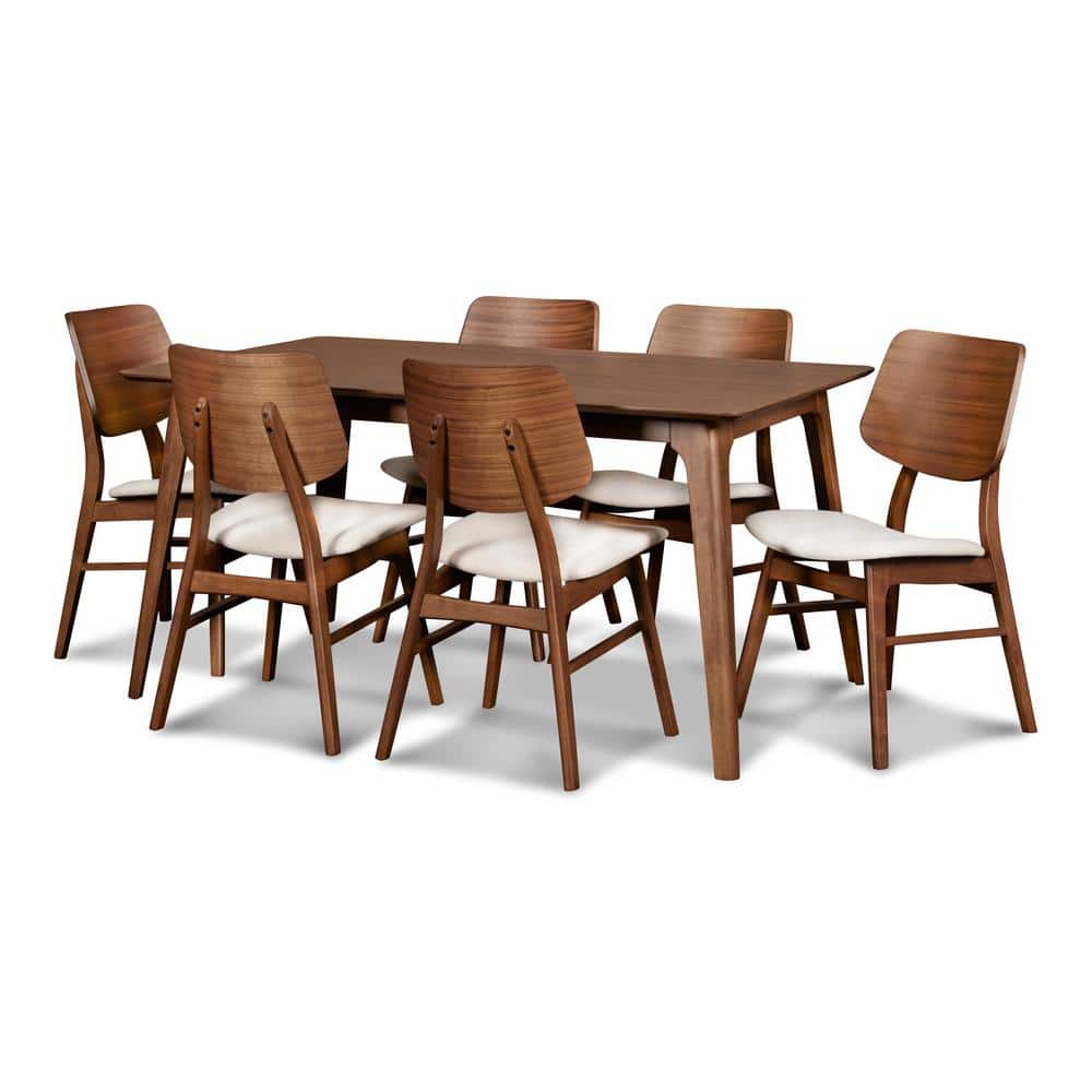 Oscar Mid-Century Walnut Dining Table Set with 6 Chairs