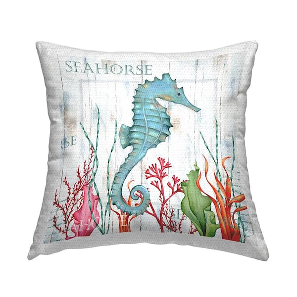Stupell Industries Blue Seahorse Rustic Sea Life Blue Square Outdoor Throw Pillow