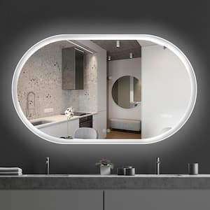 40 in. W x 24 in. H LED Large Oval Frameless Wall Bathroom Vanity Mirror with Anti-Fog in Silver