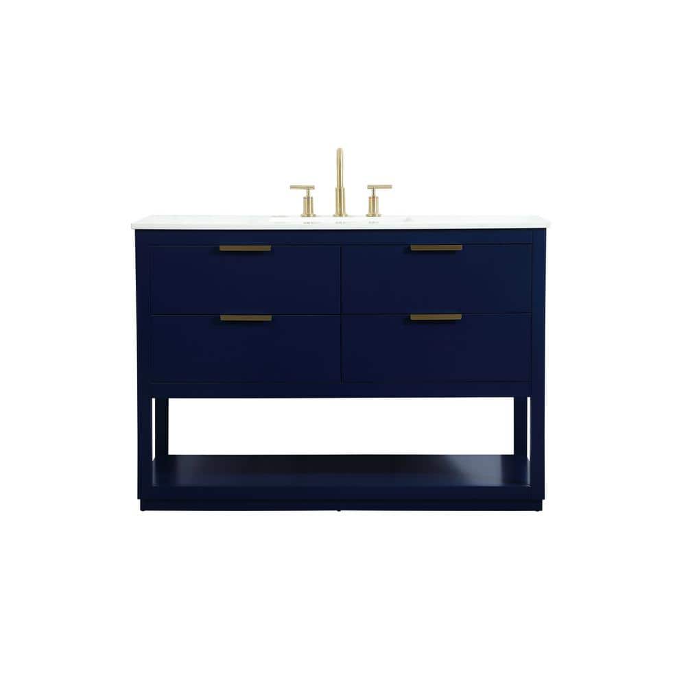 Timeless Home 48 in. W Single Bath Vanity in Blue with Engineered Stone Van