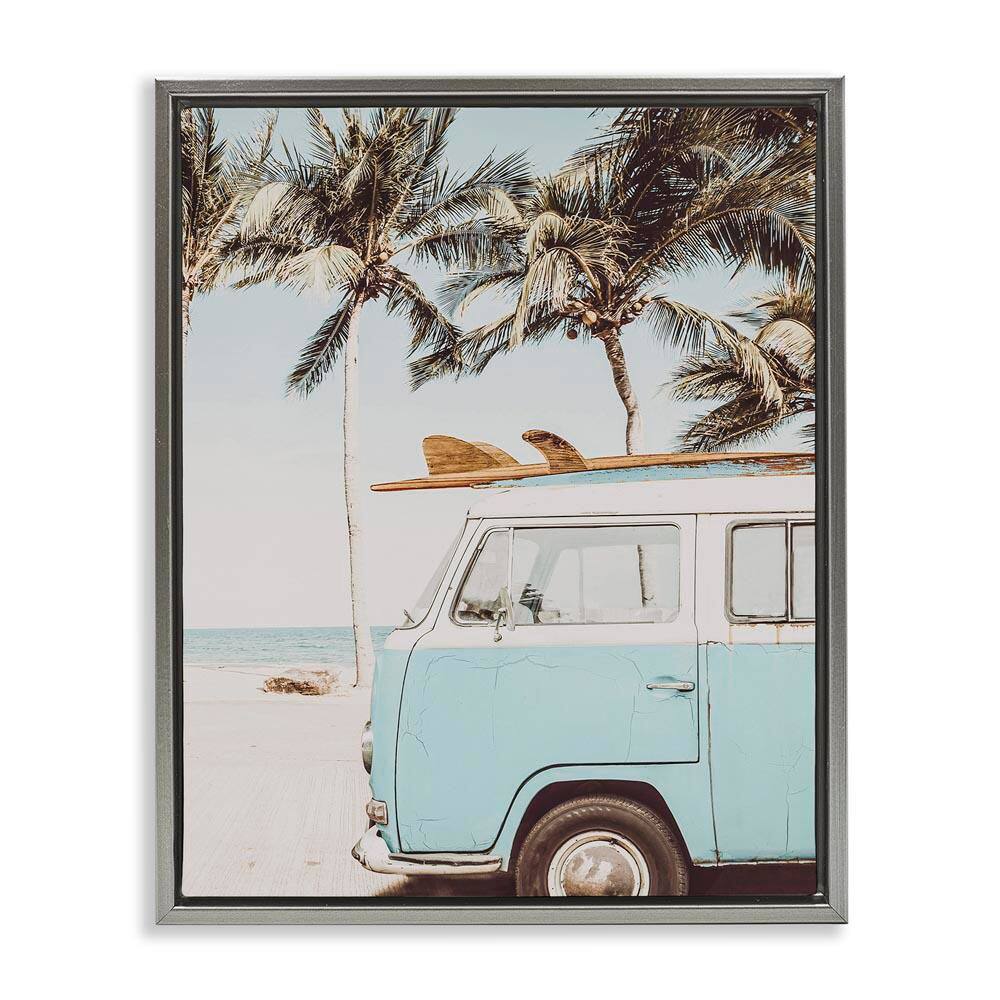 Retro Surfboard & Van by LSR Design Studio Gray Floater Frame Sports Graphic Art Print 21 in. x 17 in. price history on PriceWatchPro
