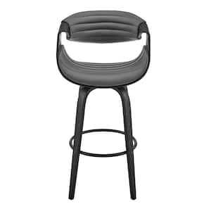 26 in. Grey Faux Leather and Black Wood Retro Chic Counter Stool