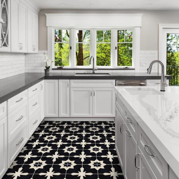 8 in. x 8 in. Comino B Black and Alabaster/Matte Cement Handmade Floor and Wall Tile (Box of 8/3.45 sq. ft.)