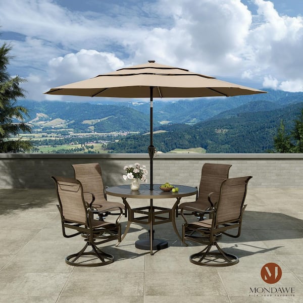 Mondawe 5-Piece Brown Cast Aluminum Outdoor Patio Dining Set with Round Retro Table and Textilene Seat Swivel Chairs
