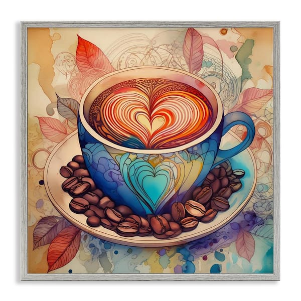Stupell Industries Coffee Beans and Latte by Alina Georgescu Gray Framed Food Giclee Art Print 24 in. x 24 in.