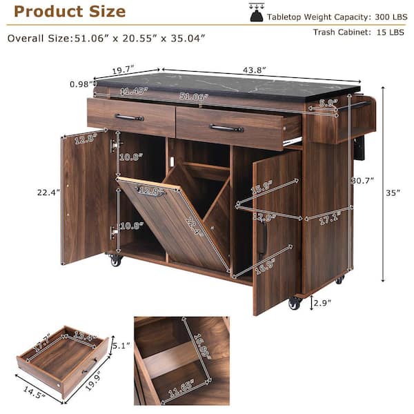 Walnut Brown Outdoor Kitchen IslandStorage Islandwith Drop Leaf