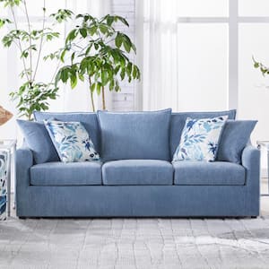 New Classic Furniture Sylvie 3-seater 81 in. Flared Arm Polyester Fabric Rectangle Sofa in. Slate Blue (Made in USA)