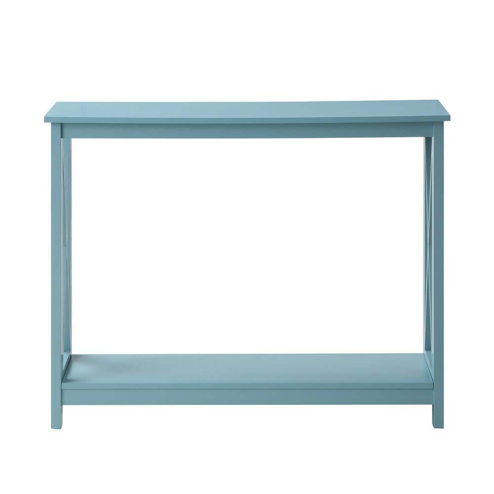 Sea Foam Blue Wood Console Table with Storage Shelf