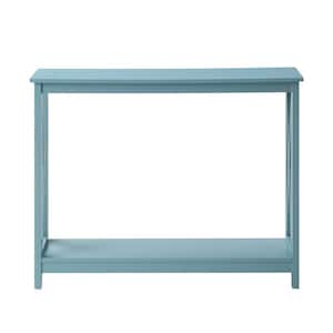 Oxford 39.5 in. L Sea Foam 31.5 in. H Rectangle Wood Console Table with Bottom Shelf