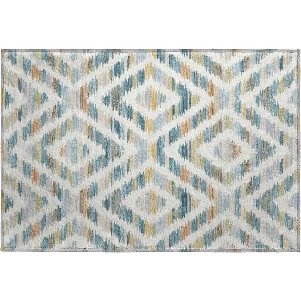 Mayfield Premium Machine Washable Abstract AMF2453 Teal 2 ft. x 3 ft. Accent Rug