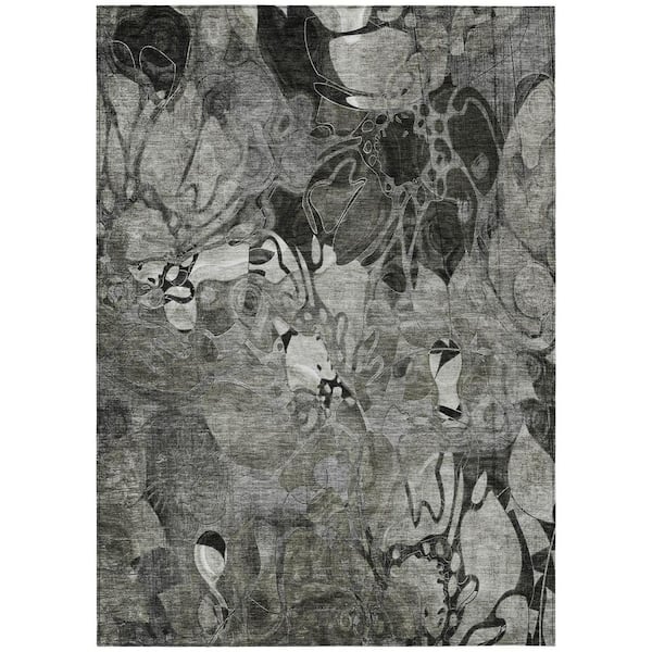 Gray 5 ft. x 8 ft. Woven Abstract Polyester Rectangle Indoor / Outdoor Area Rug