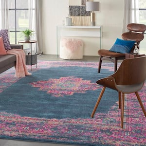 Passion Blue 9 ft. x 12 ft. Bordered Transitional Area Rug