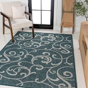 Maribel Traditional Classic All-Over Scroll Turquoise/Cream 3 ft. x 5 ft. Indoor/Outdoor Area Rug