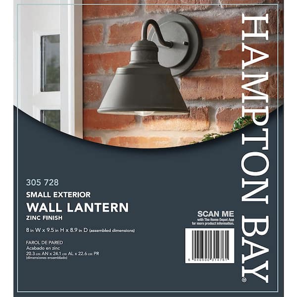 Hampton Bay - 9.5 in. 1-Light Zinc Barn Outdoor Wall Light Sconce Lantern